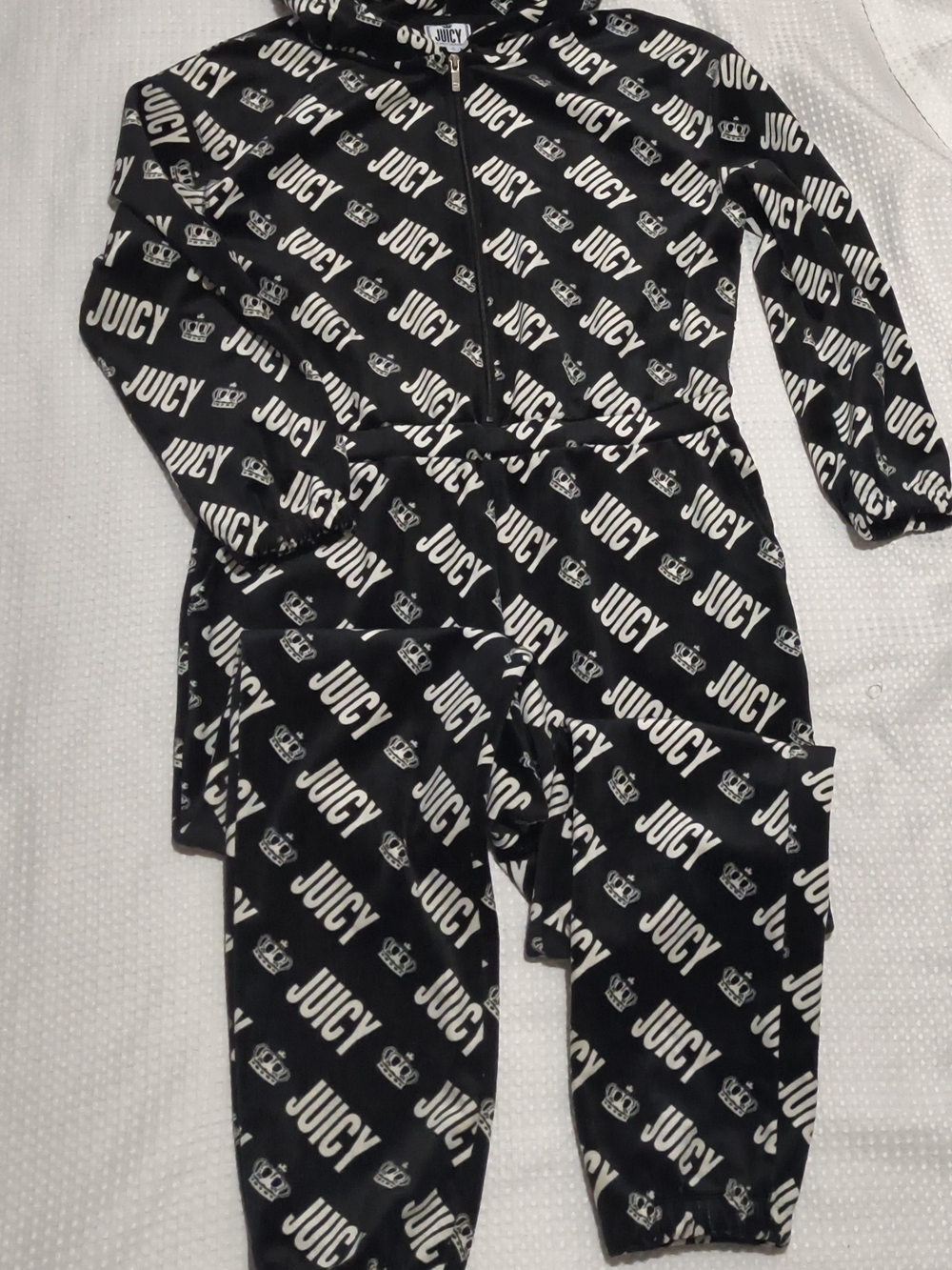 Juicy Couture Black & White Logo Zip Hoodie and Jogger Pajama Set